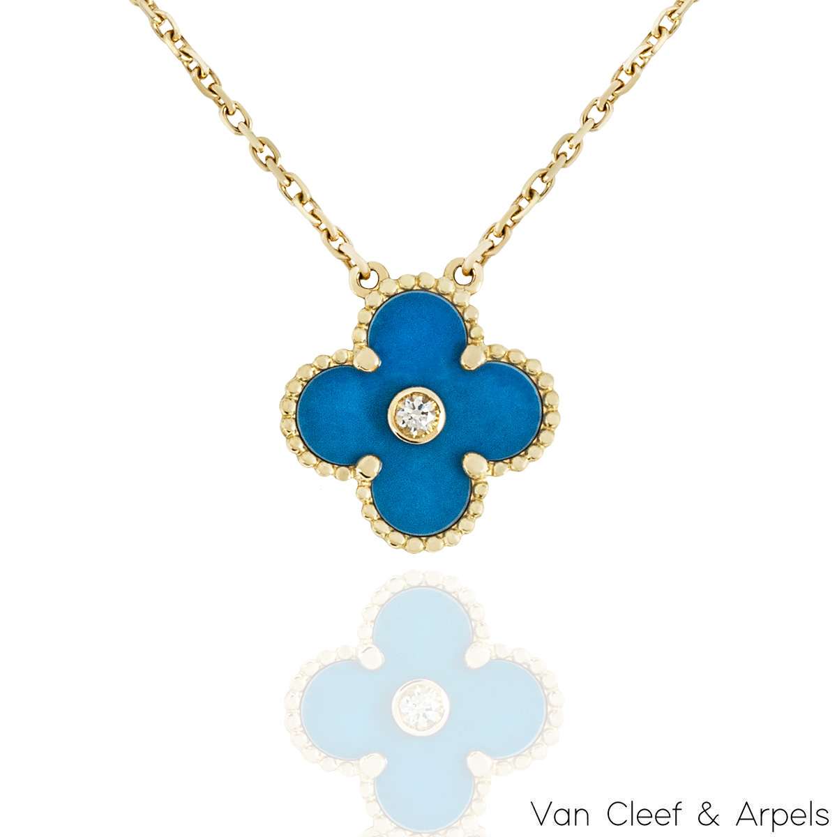 Van Cleef & Arpels Limited Edition 2019 Celestial Blue Porcelain Vintage Alhambra Holiday Pendant VCARP46000 Van Cleef & Arpels Limited Edition 2019 Celestial Blue Porcelain Vintage Alhambra Holiday Pendant VCARP46000